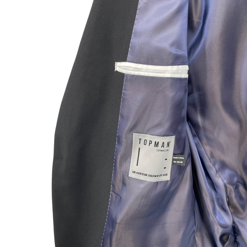 Topman Black Purple Liner Slim Fit Single Breasted Suit Jacket Size 46 R - Picture 3 of 5